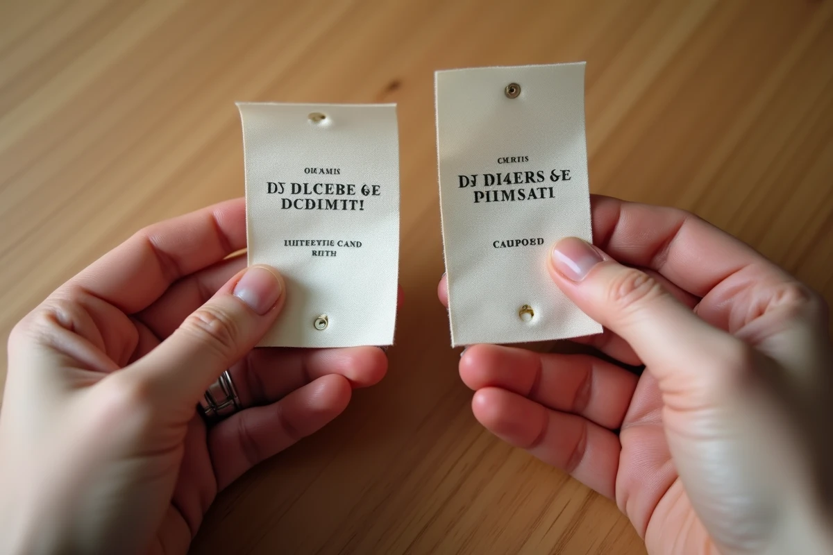 Comparaison entre une étiquette Bullrot authentique et une contrefaçon pour identifier un vrai vêtement
