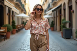Femme en veste légère à la plage en ville