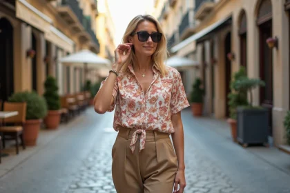 Femme en veste légère à la plage en ville