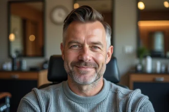 Homme d'âge moyen avec coupe crowned dans un salon moderne