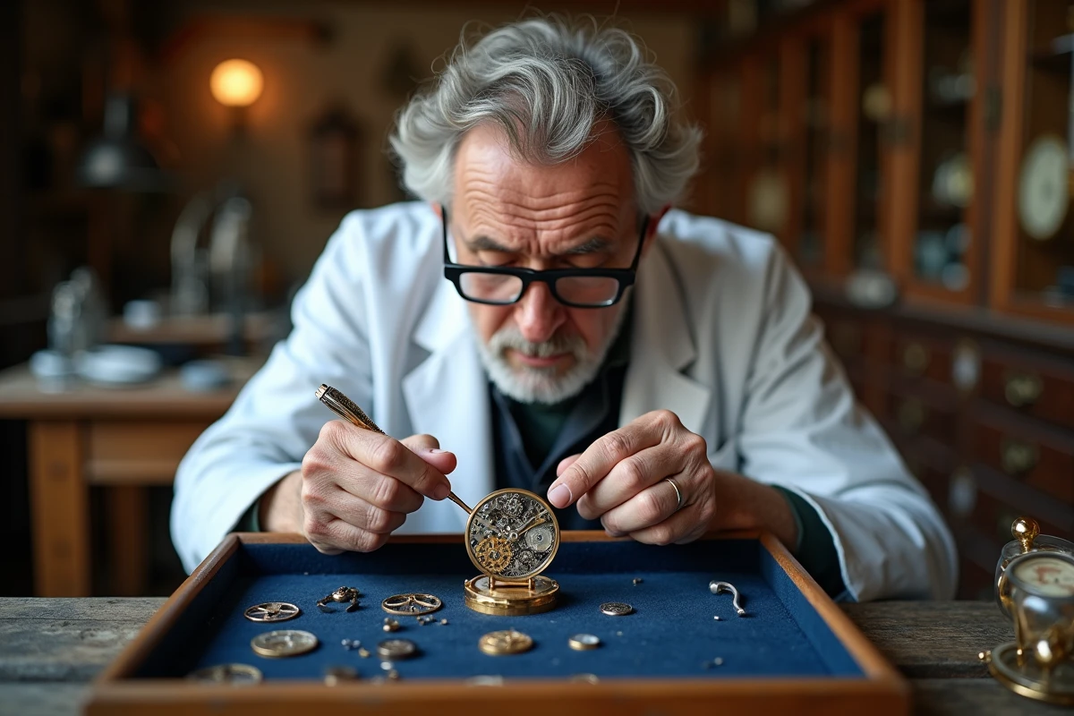 Horloger suisse assemblant un tourbillon de luxe dans un atelier traditionnel avec des outils de précision